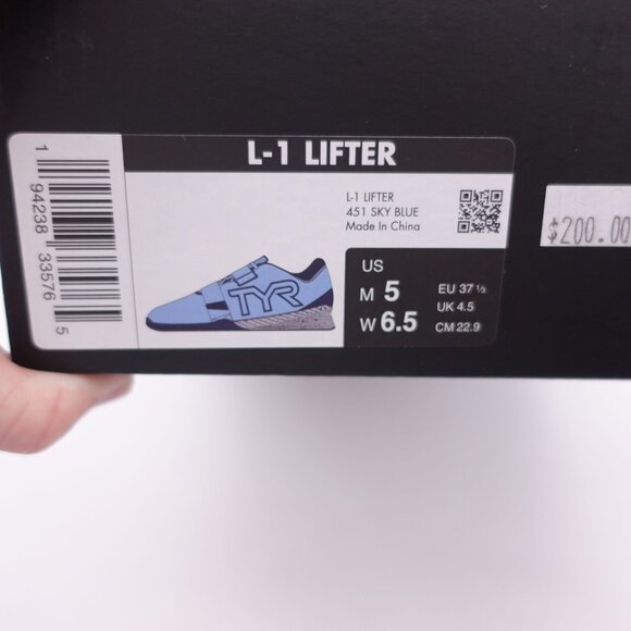 NEW TYR L-1 Lifter Weightlifting Shoes Sky Blue Sz Men's 5 Women's 6.5 Workout - Picture 7 of 7